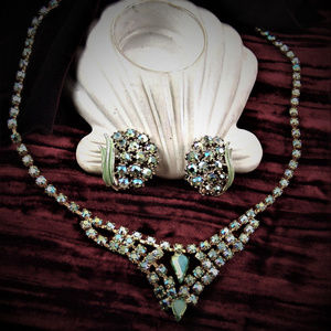 Vintage Necklace Earrings set AB Aust. Rhinestones
